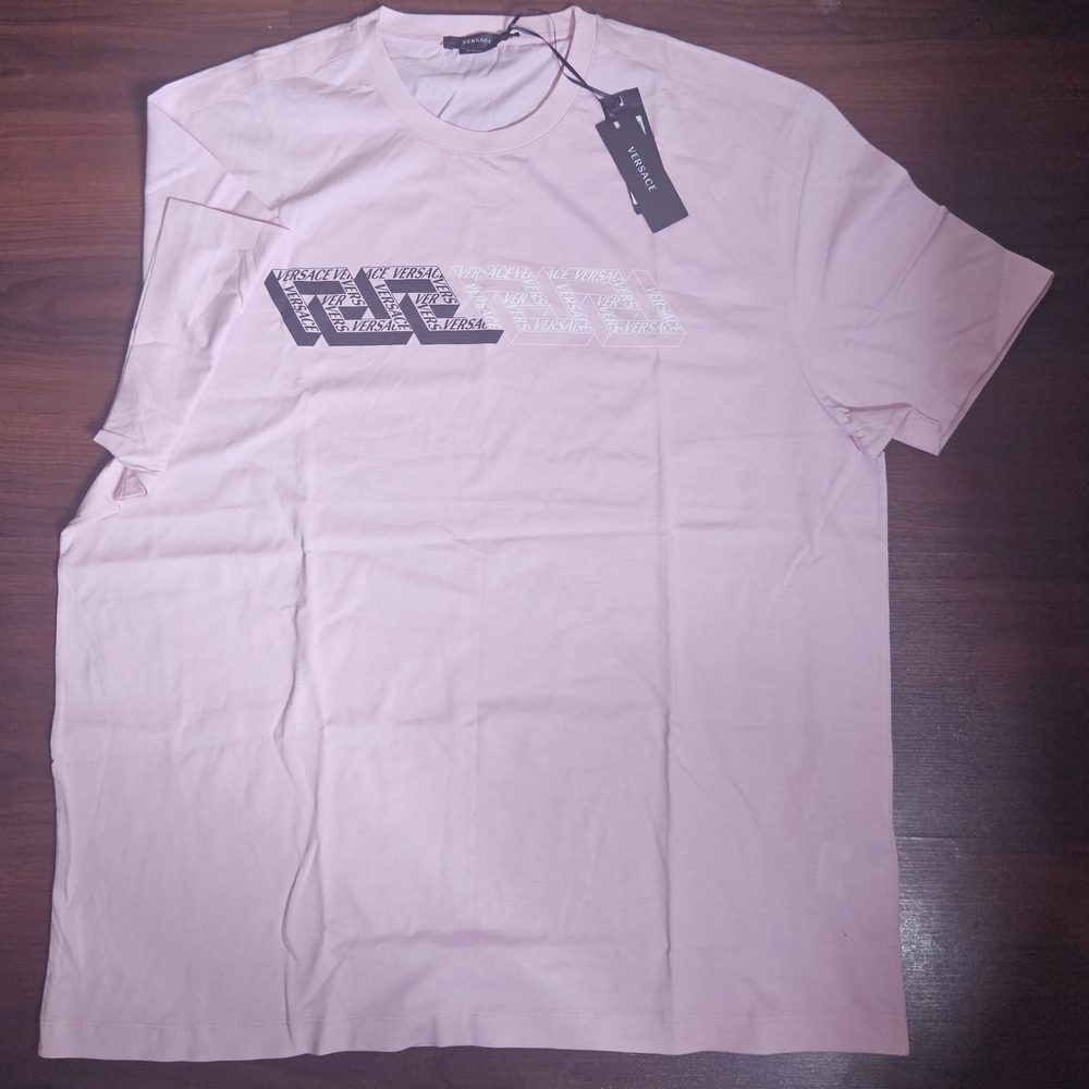 NWT Versace Men's Geo Greca Pink Graphic T-Shirt Crew Neck Size 3XL
